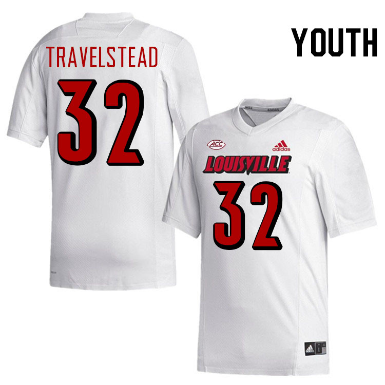 Youth #32 Hayden Travelstead Louisville Cardinals College Football Jerseys Stitched-White